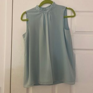 karl lagerfeld light blue sleeveless blouse with pearl collar - XS